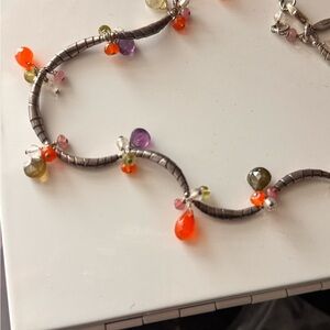 ✨ Vintage 925 Sterling Silver Tube Beaded Gemstone Necklace | 16” ✨